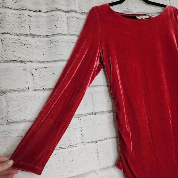 Soft Surroundings Stretch Velvet Rouched Sides Long Sleeve Red Womens Medium - Picture 10 of 13